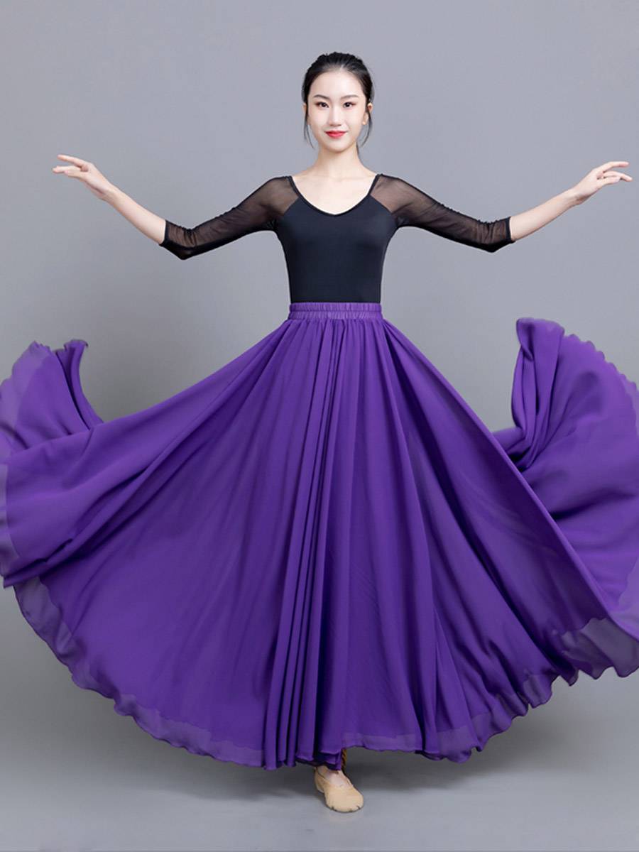 720 degrees classical black dance dress big skirt performance service modern dance skirt with inner lining fashion elegant girl