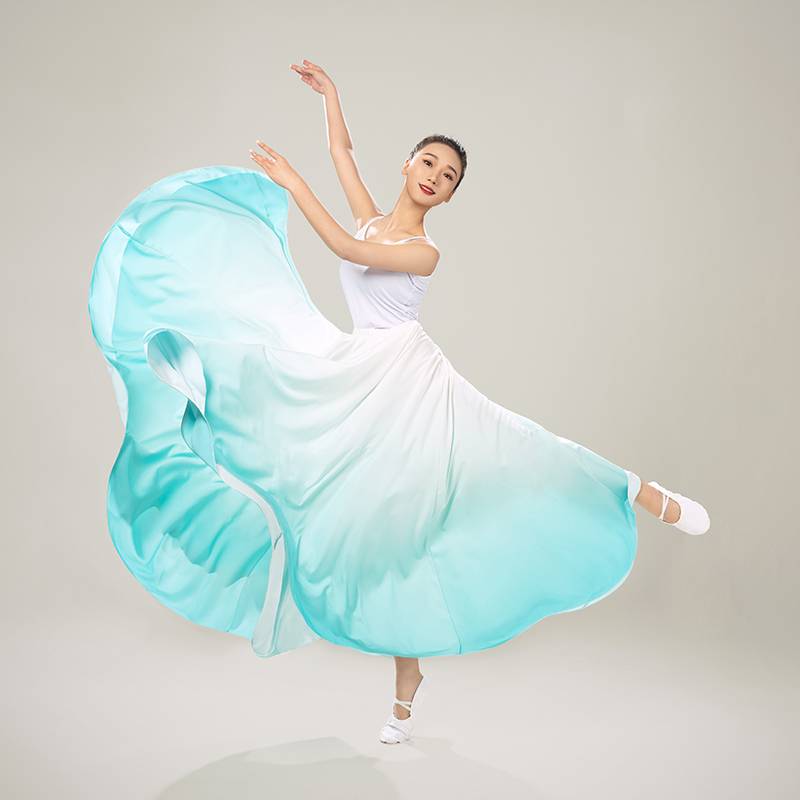 Classical dance clothing female elegant 720 degrees large swing skirt and ink gradient practice half -body skirt modern dance training skirt