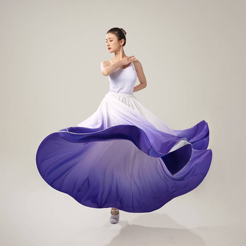Classical dance clothing female elegant 720 degrees large swing skirt and ink gradient practice half -body skirt modern dance training skirt