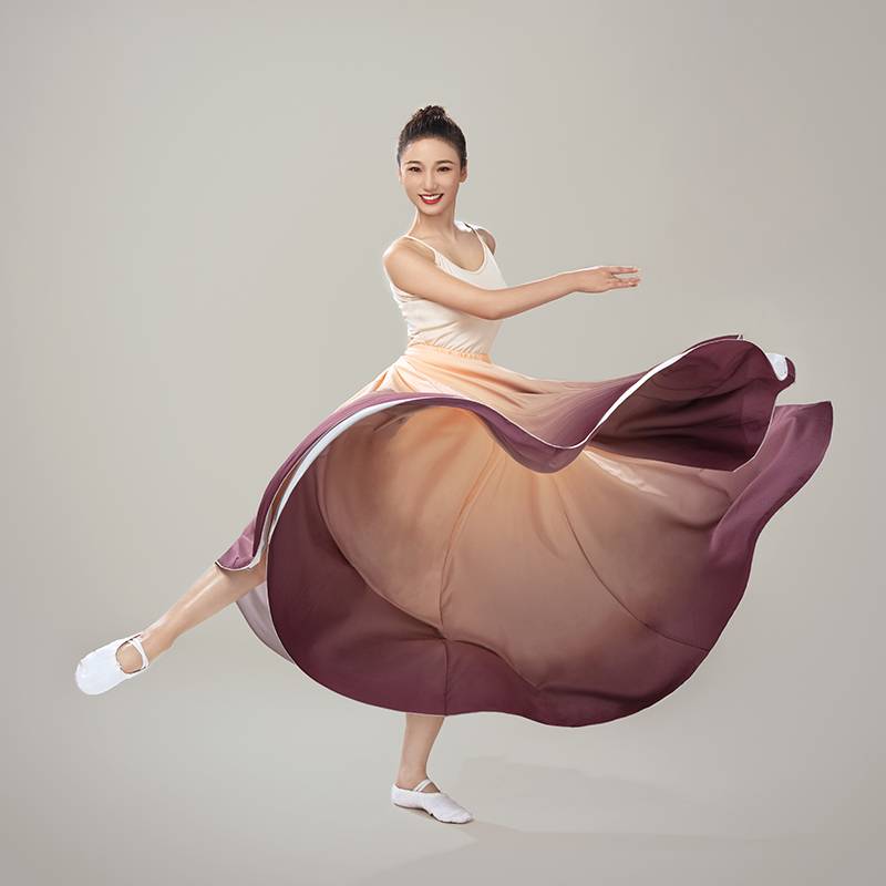 Classical dance clothing female elegant 720 degrees large swing skirt and ink gradient practice half -body skirt modern dance training skirt