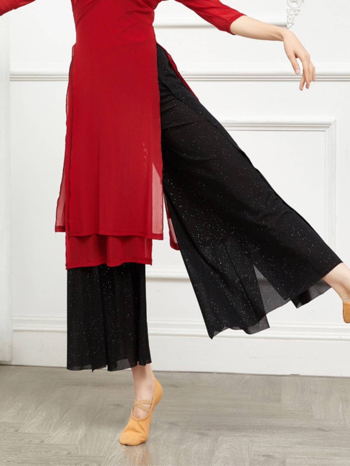 Classical dance pants high -waisted merit megapunite pants yoga modern dance art test adult split elegant wide -leg pants children