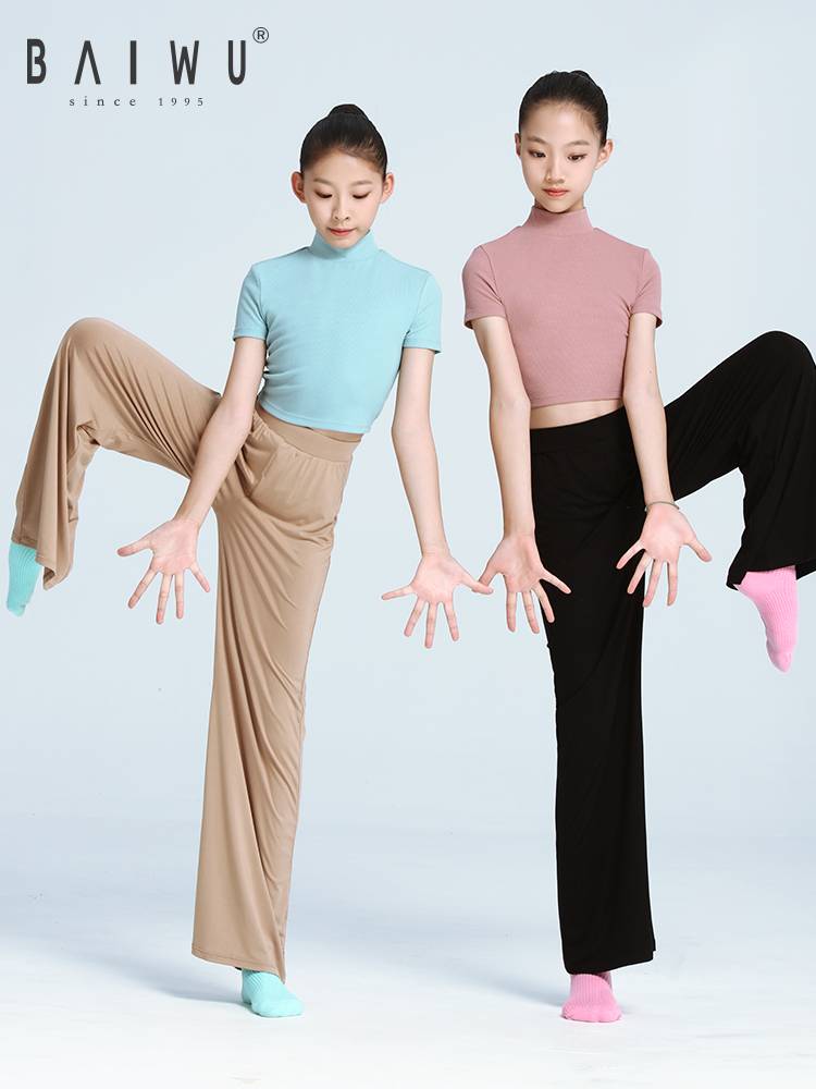 Baiwu Children's high -necked modern dance half -sleeve sports body training top girl dance service 123111045