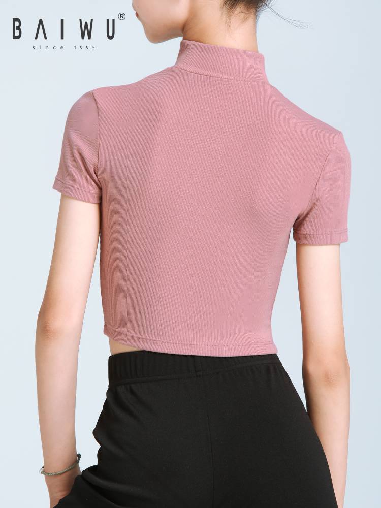 Baiwu Children's high -necked modern dance half -sleeve sports body training top girl dance service 123111045