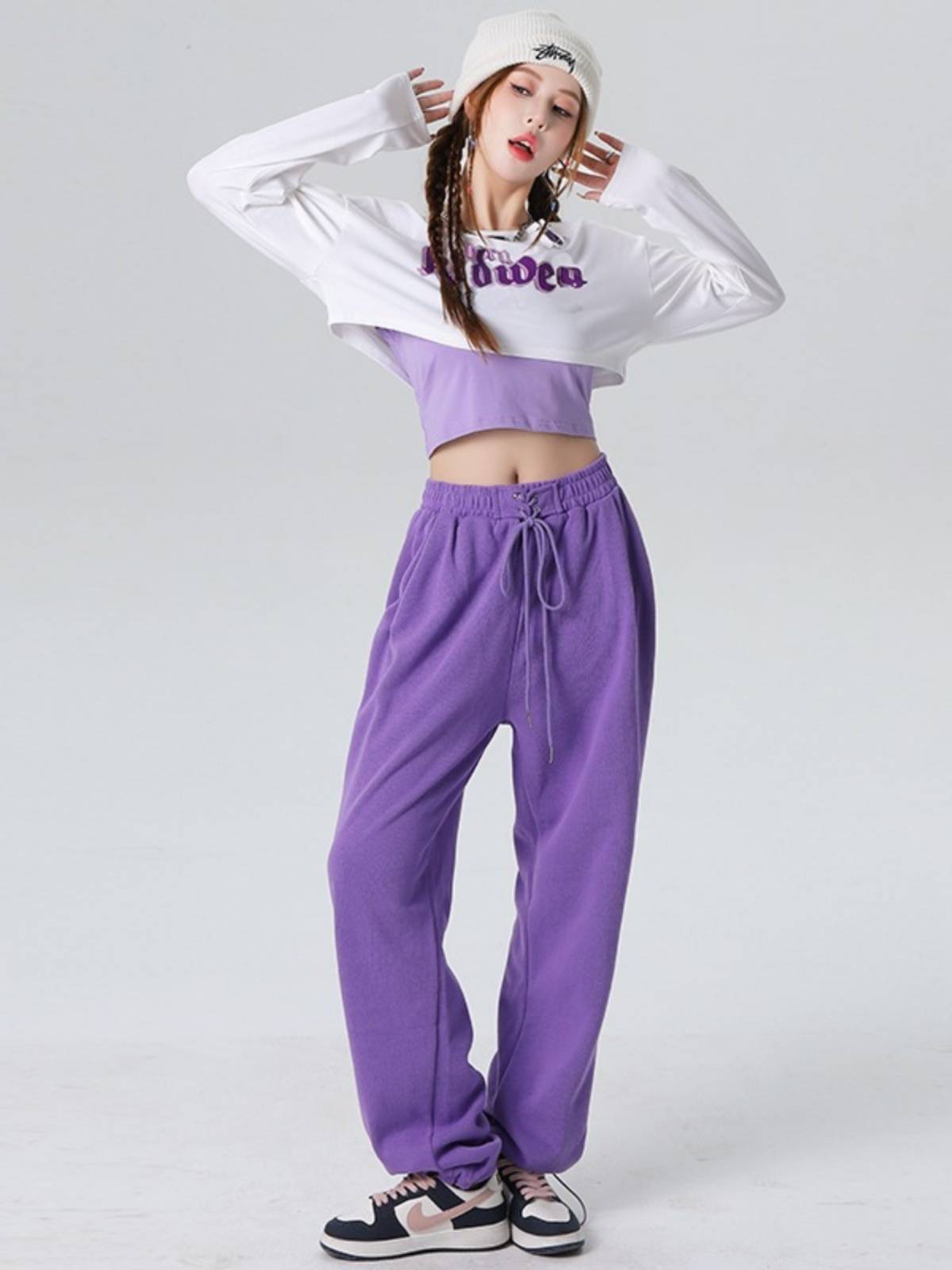 Jazz dance clothing female three -piece set of autumn and winter loose long -sleeved student hip -hop hip -hop adult modern dance performance