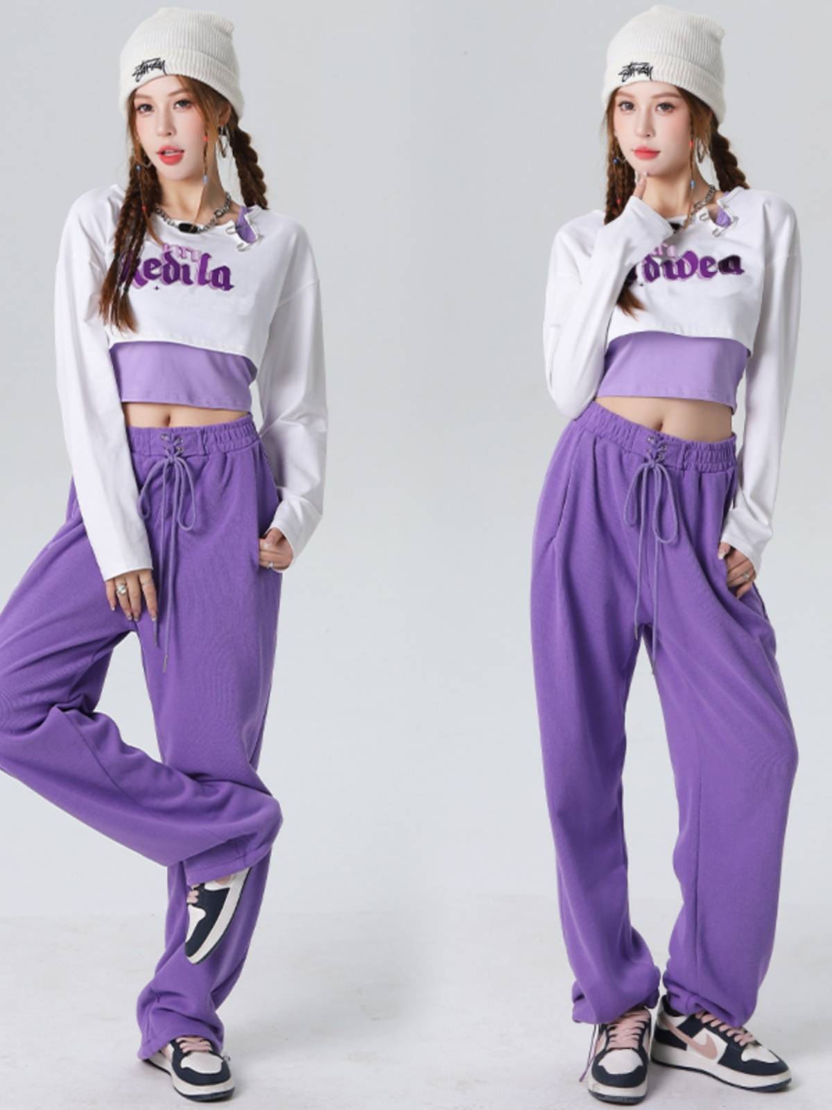 Jazz dance clothing female three -piece set of autumn and winter loose long -sleeved student hip -hop hip -hop adult modern dance performance