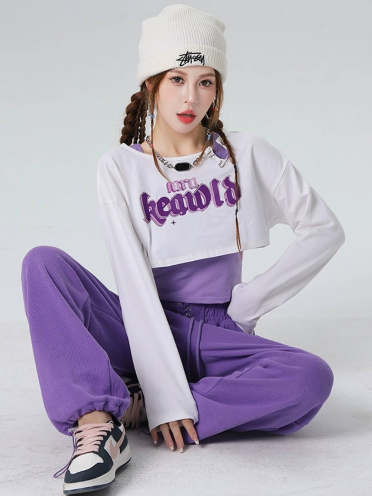 Jazz dance clothing female three -piece set of autumn and winter loose long -sleeved student hip -hop hip -hop adult modern dance performance