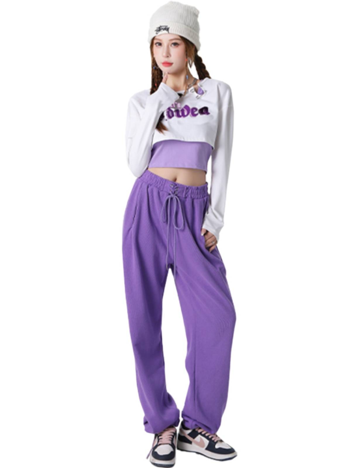 Jazz dance clothing female three -piece set of autumn and winter loose long -sleeved student hip -hop hip -hop adult modern dance performance