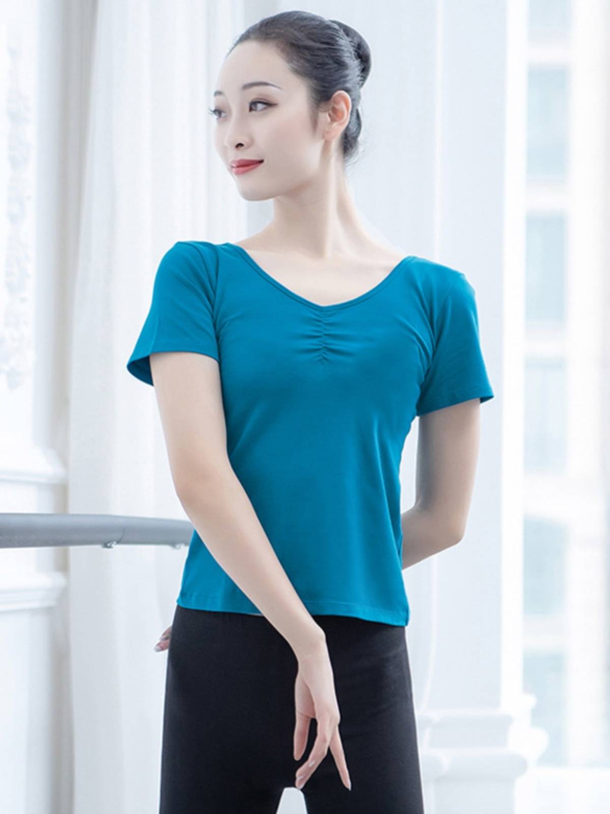 Modern dance exercise, short -sleeved top, female adult adult art test dance, yoga clothes square dance dance clothes
