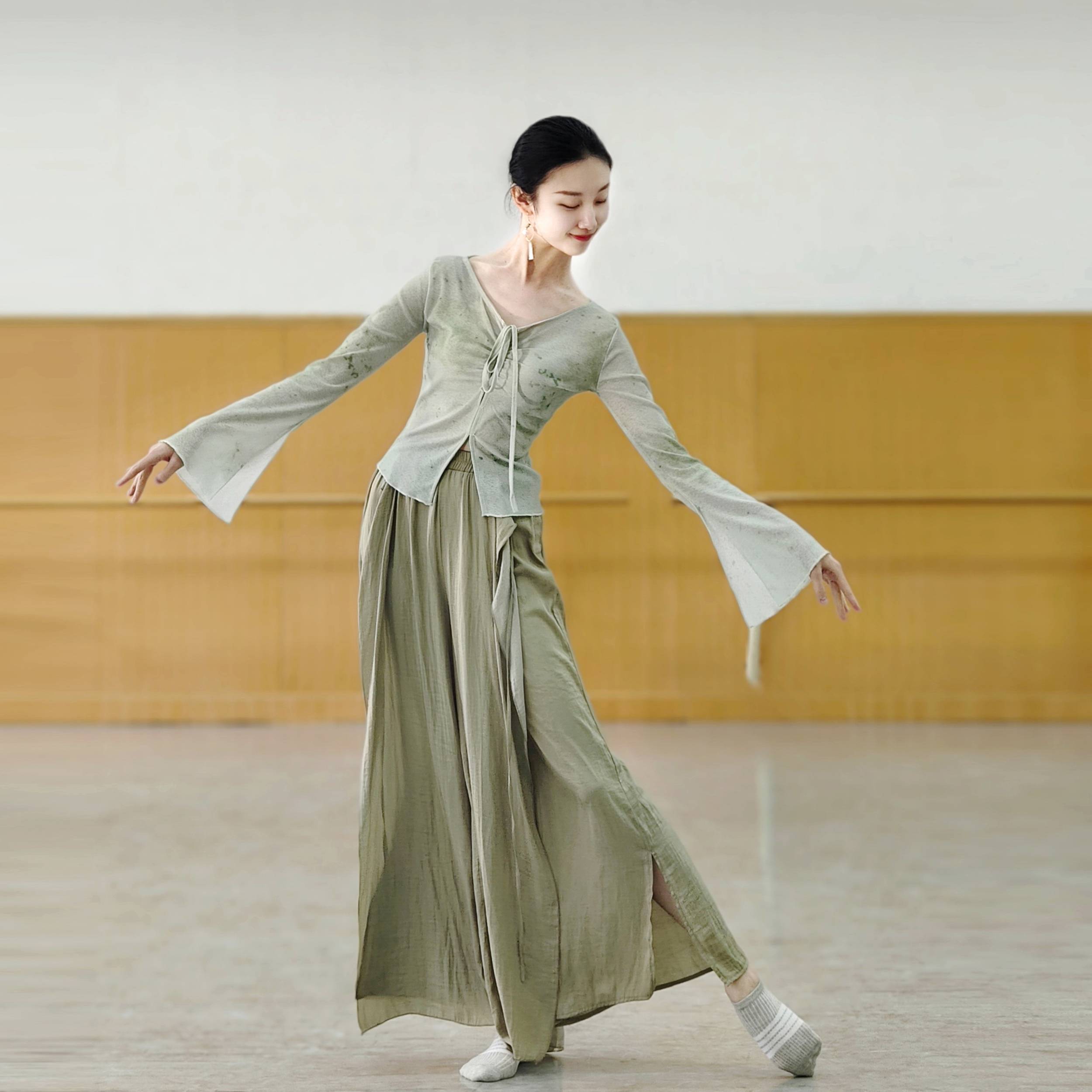 Classical dance printing long sleeve top Chinese dance service modern dance exercise skills suit suit performance performance