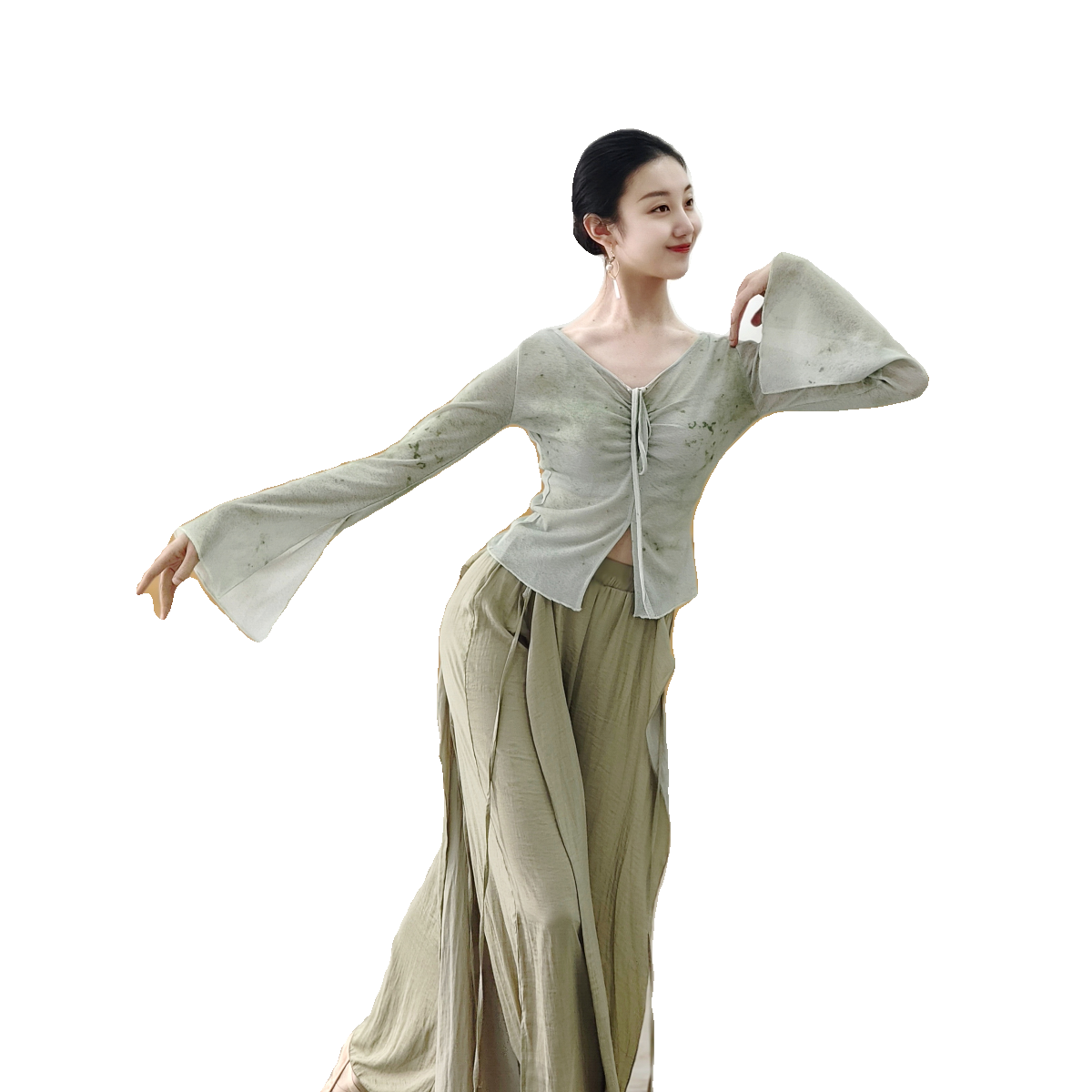 Classical dance printing long sleeve top Chinese dance service modern dance exercise skills suit suit performance performance