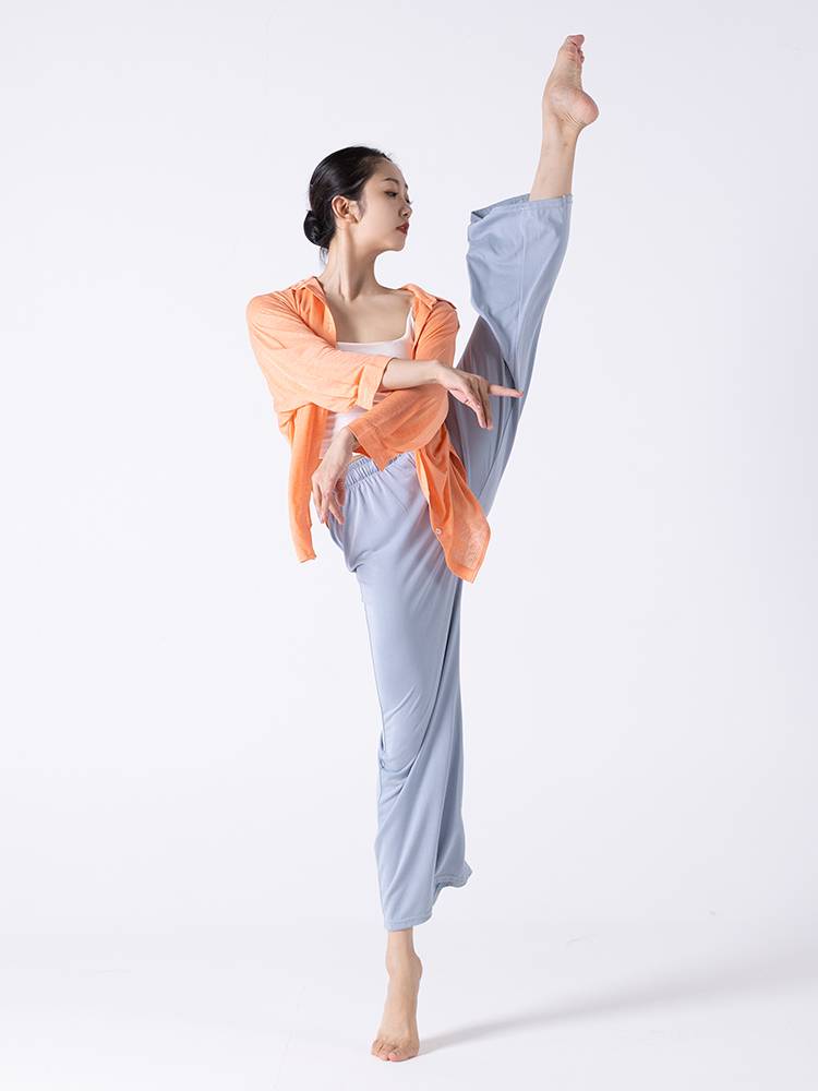 Modern dance shirt, long sleeves, loose tops, light and elegant contemporary jazz practice service, high -end sense performance clothing