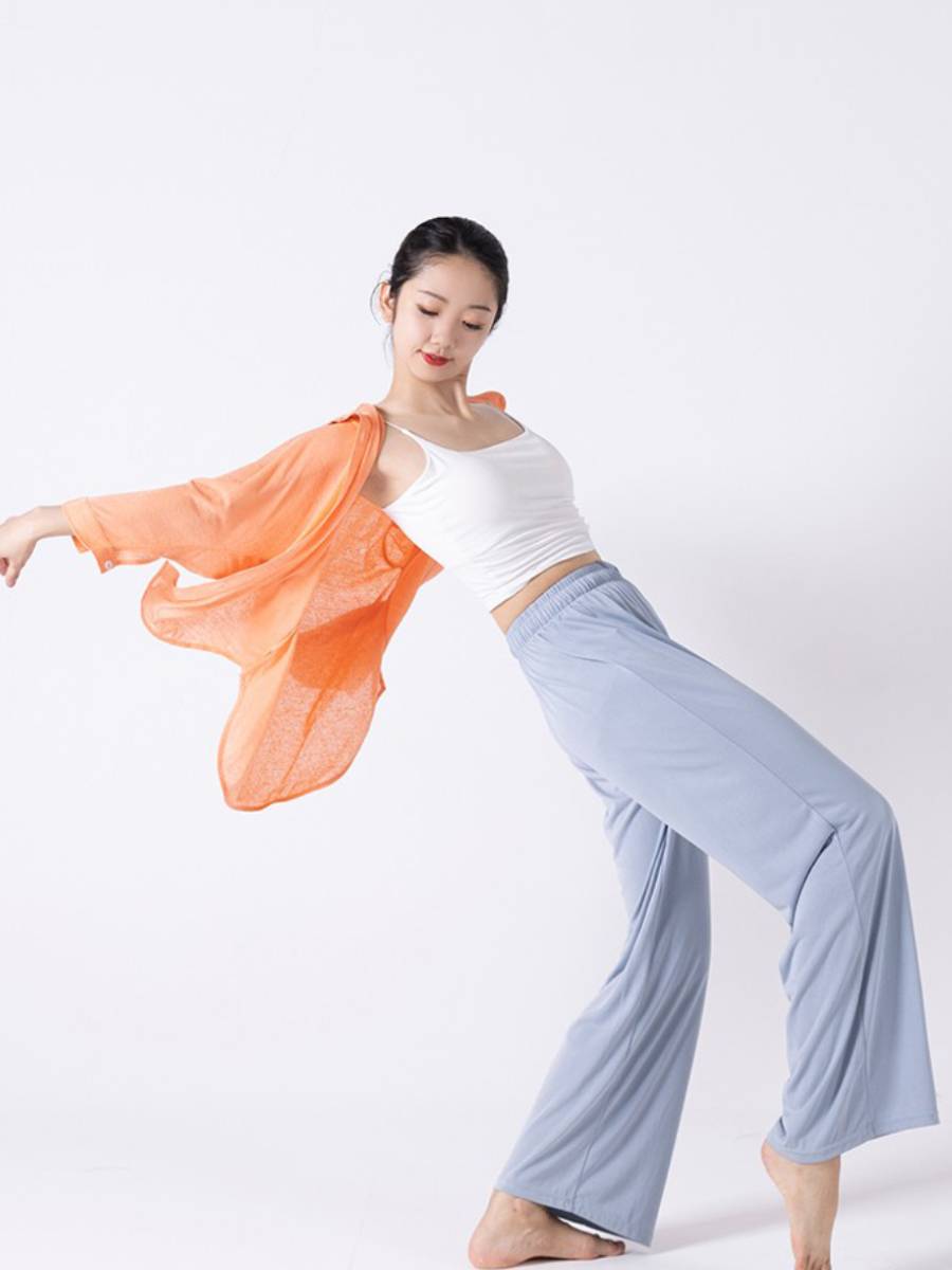 Modern dance shirt, long sleeves, loose tops, light and elegant contemporary jazz practice service, high -end sense performance clothing