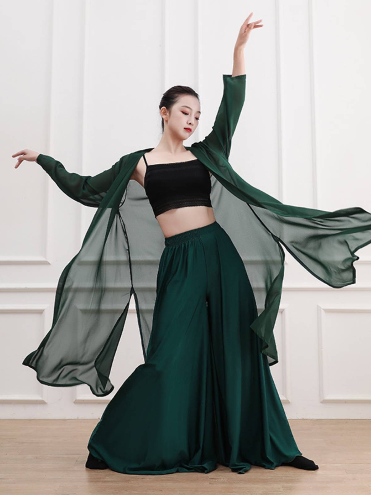 Chinese style jazz dance service green snake retro yarn modern dance performance clothes practice clothes wide -leg pants ancient style Jazz