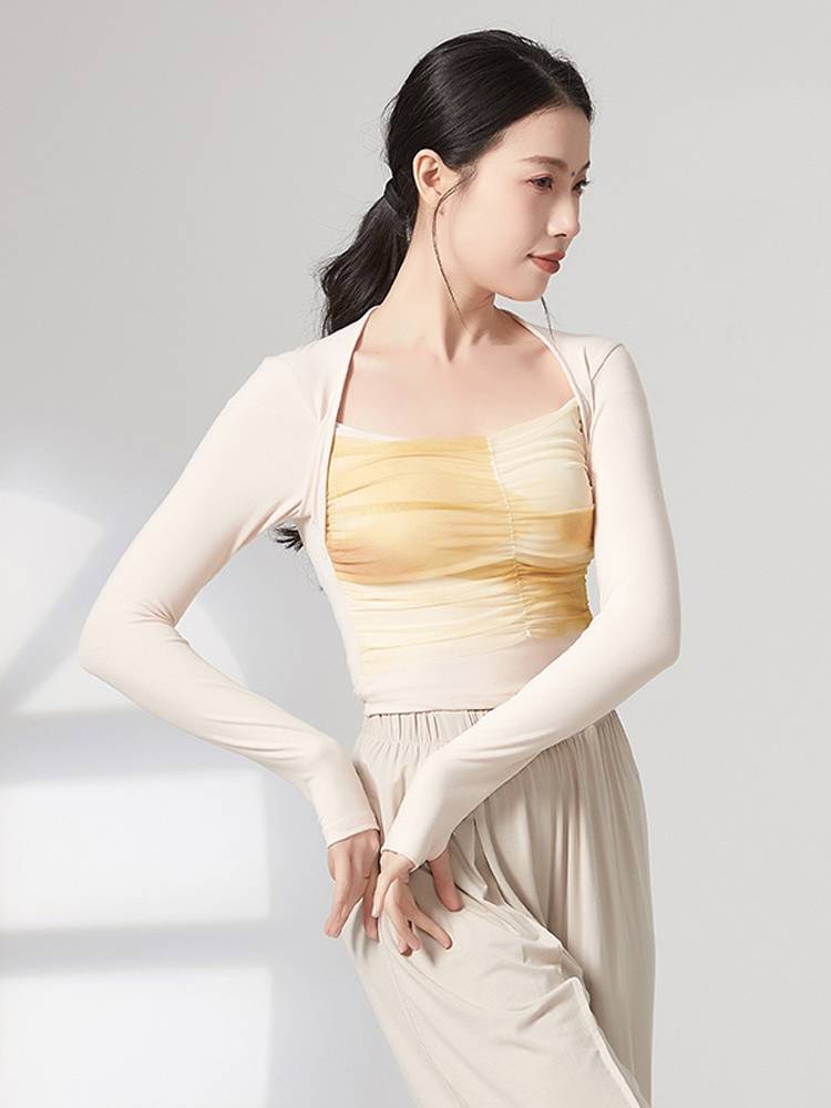 Ink and Ink Style Classical Modern Dance Fita Training Personalized Clothing Nets Switching Short -sleeved Art Test Slender Top Female