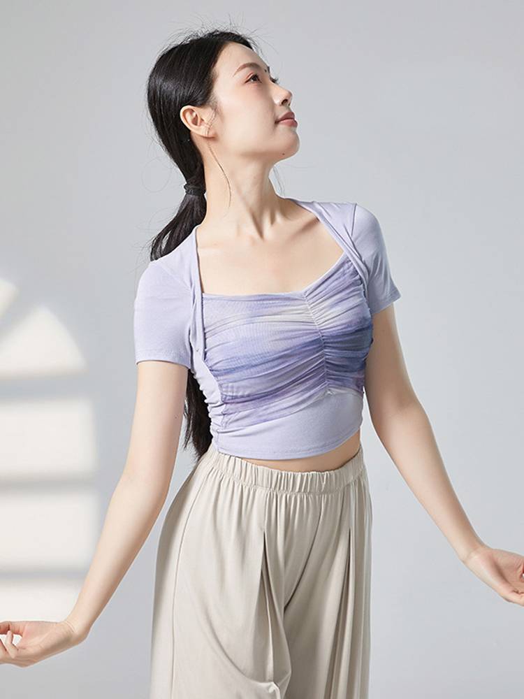 Ink and Ink Style Classical Modern Dance Fita Training Personalized Clothing Nets Switching Short -sleeved Art Test Slender Top Female
