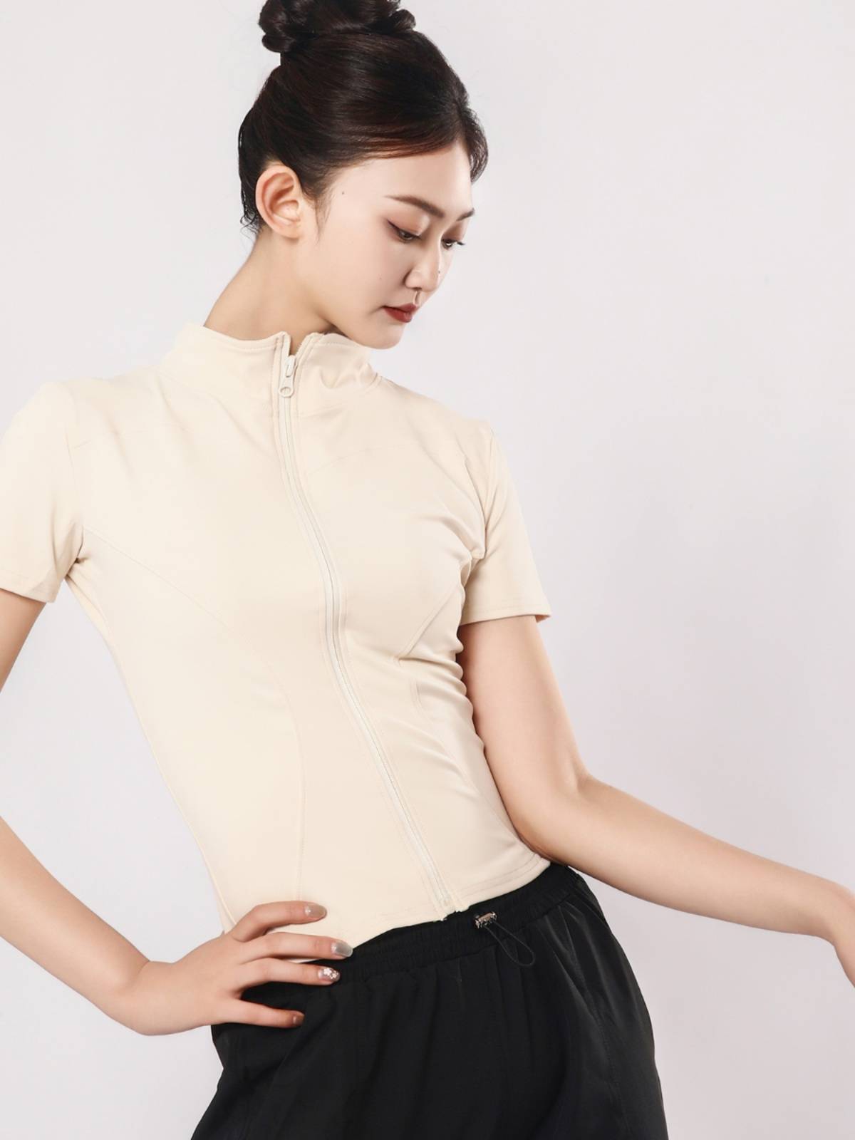 Duotang's new modern dance exercise service summer zipper top short -sleeved dance clothing shows thin sportswear shape clothing