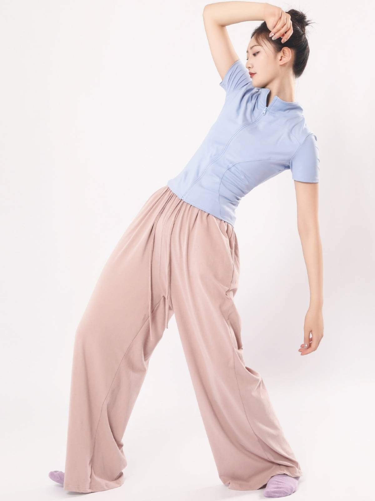 Duotang's new modern dance exercise service summer zipper top short -sleeved dance clothing shows thin sportswear shape clothing