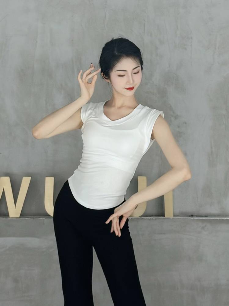 Classical dance new top, summer V -neck, waist, thin dance T -shirt, modern dance short -sleeved exercise dancing clothing