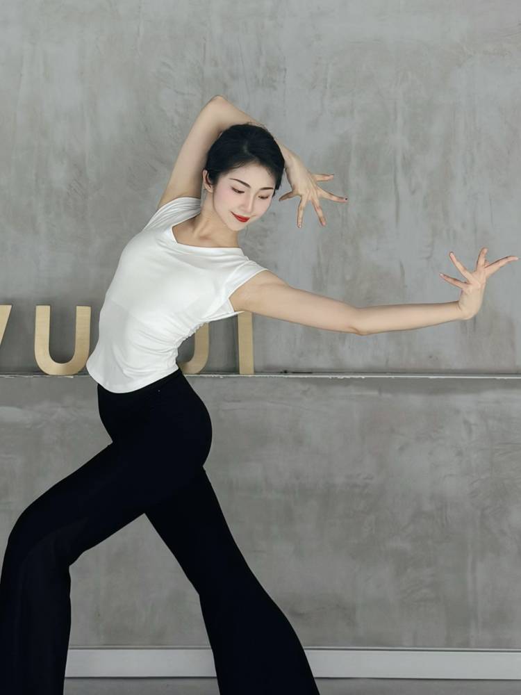 Classical dance new top, summer V -neck, waist, thin dance T -shirt, modern dance short -sleeved exercise dancing clothing