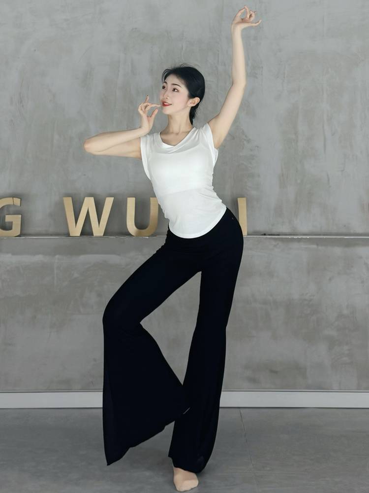 Classical dance new top, summer V -neck, waist, thin dance T -shirt, modern dance short -sleeved exercise dancing clothing