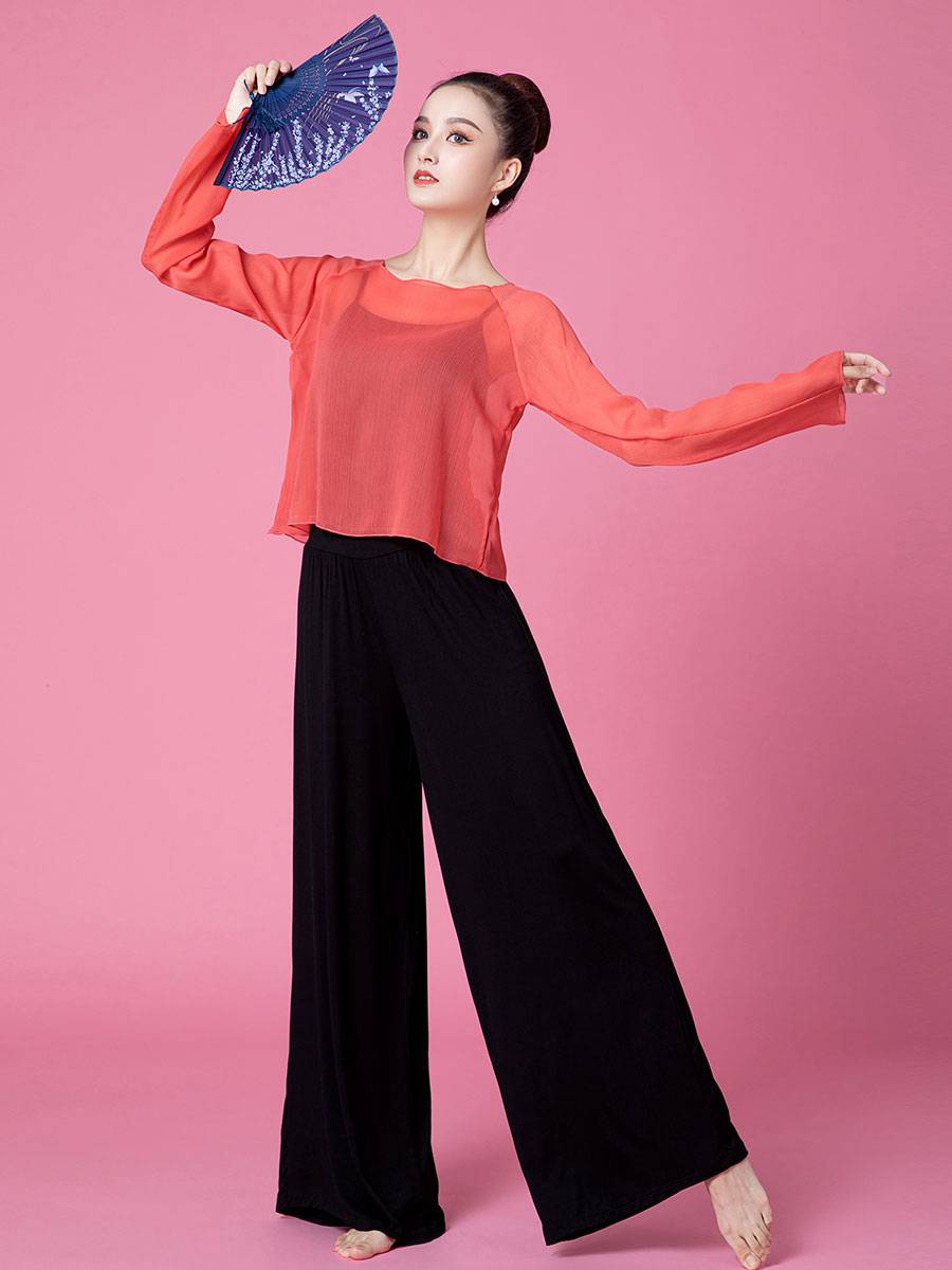 Classical dance yarn clothing long -sleeved dance clothing female elegant fairy performance service modern Chinese dance exercise uniform shirt summer