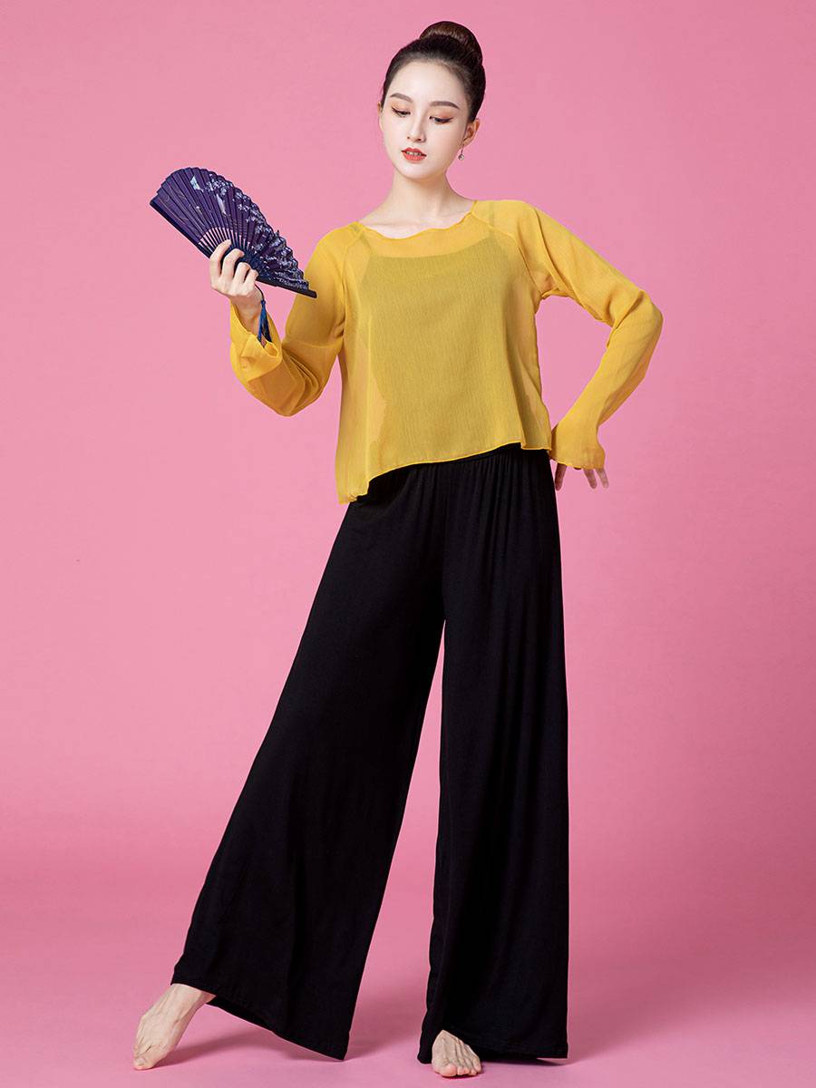 Classical dance yarn clothing long -sleeved dance clothing female elegant fairy performance service modern Chinese dance exercise uniform shirt summer