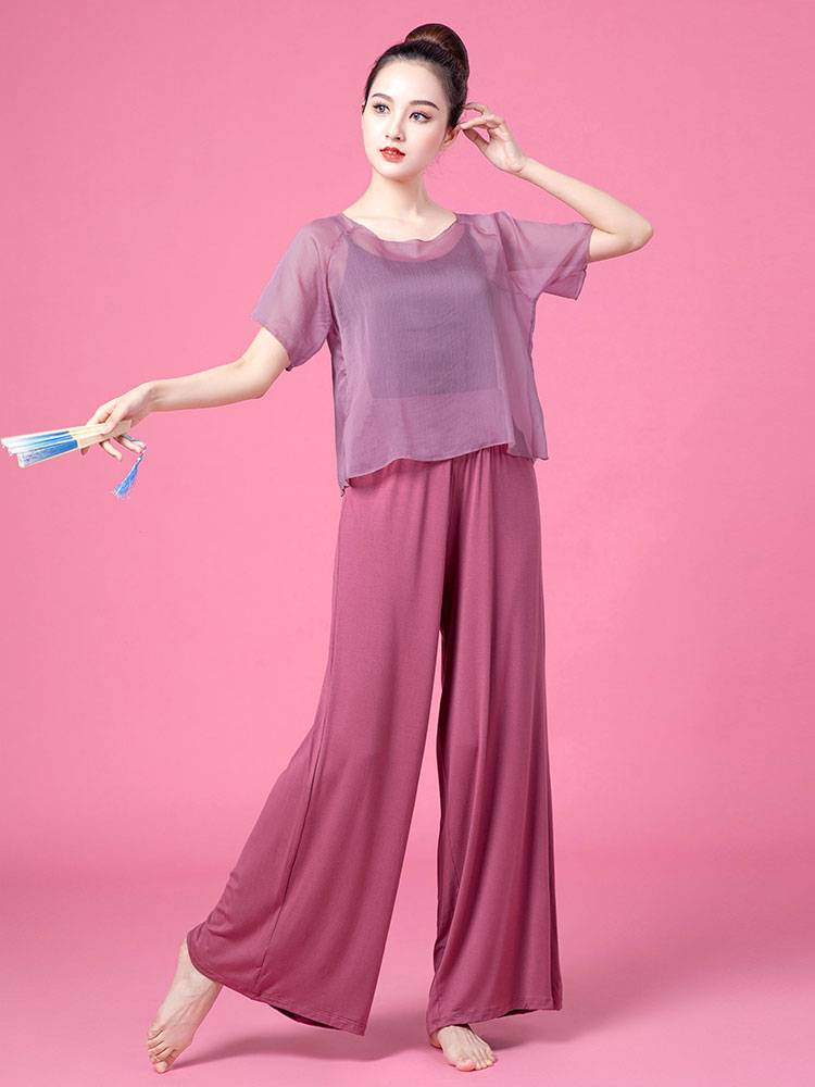 Classical dance yarn clothing long -sleeved dance clothing female elegant fairy performance service modern Chinese dance exercise uniform shirt summer