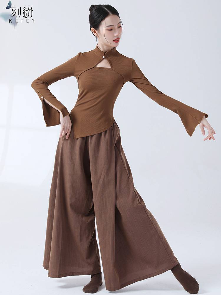 Spring and Autumn Modern Dance Pants Female Green Classical Loose Loose Wide -Leg Dancing Pants Country Wind Training Dance Pants