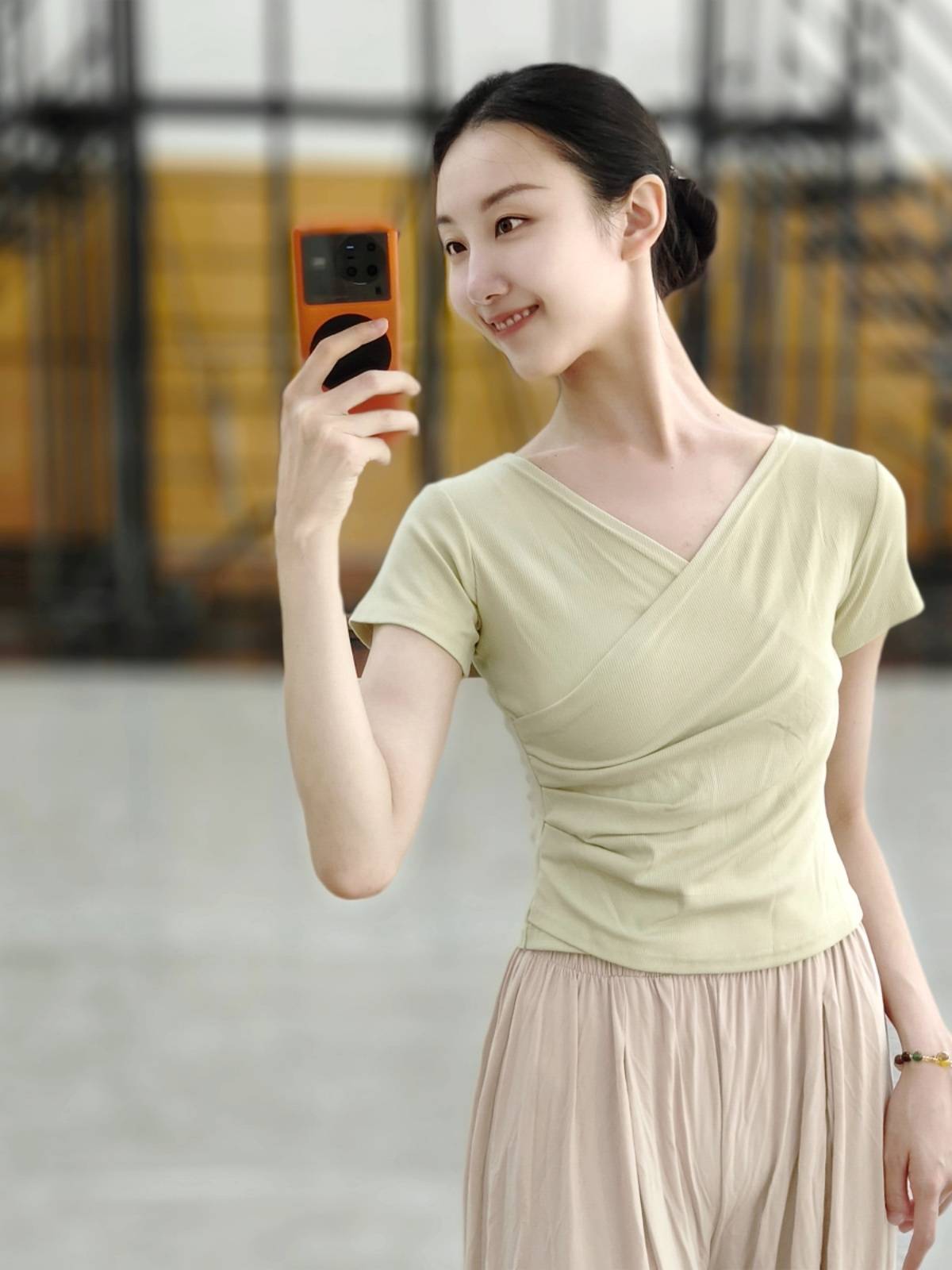 V -neck short -sleeved exercise service modern dance collection training service classical dance body rhyme test -level repair thread cotton yoga uniform