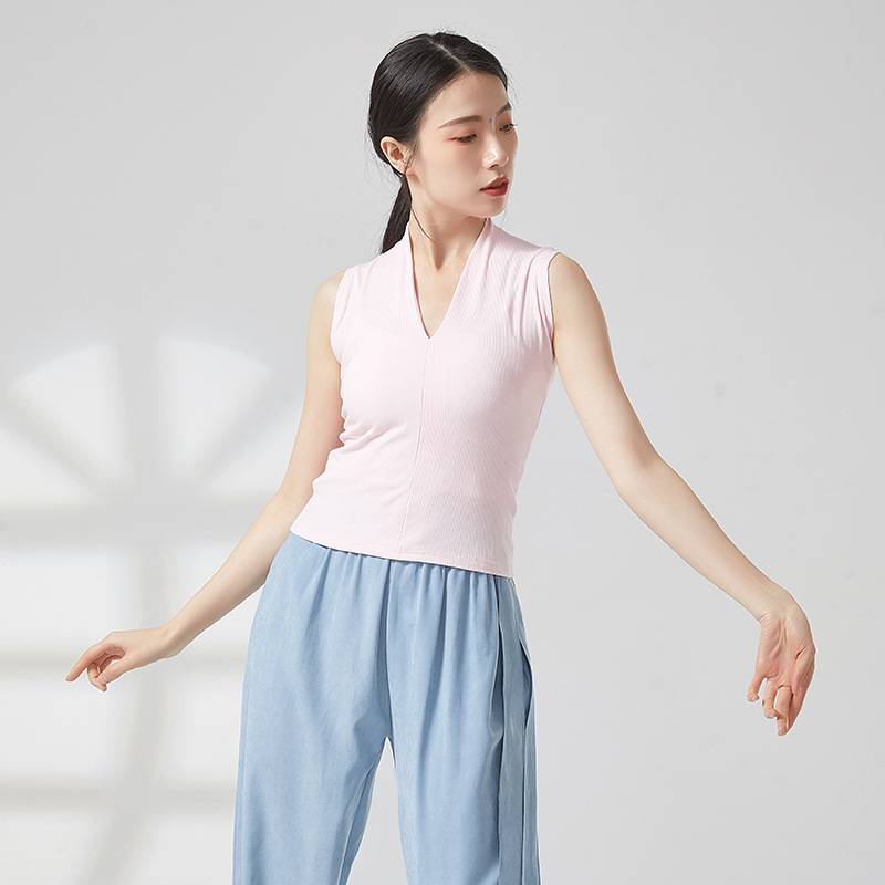 Modern dance sleeveless V -neck vest female adult body training service dance birthday often wearing exercise uniforms in summer