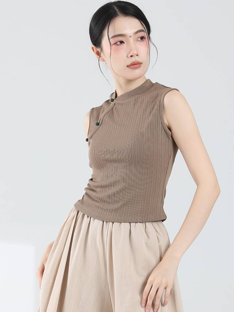 Classical dance exercise girl Chinese style improved cheongsam dance top modern dance -shaped body clothes sleeveless slim vest