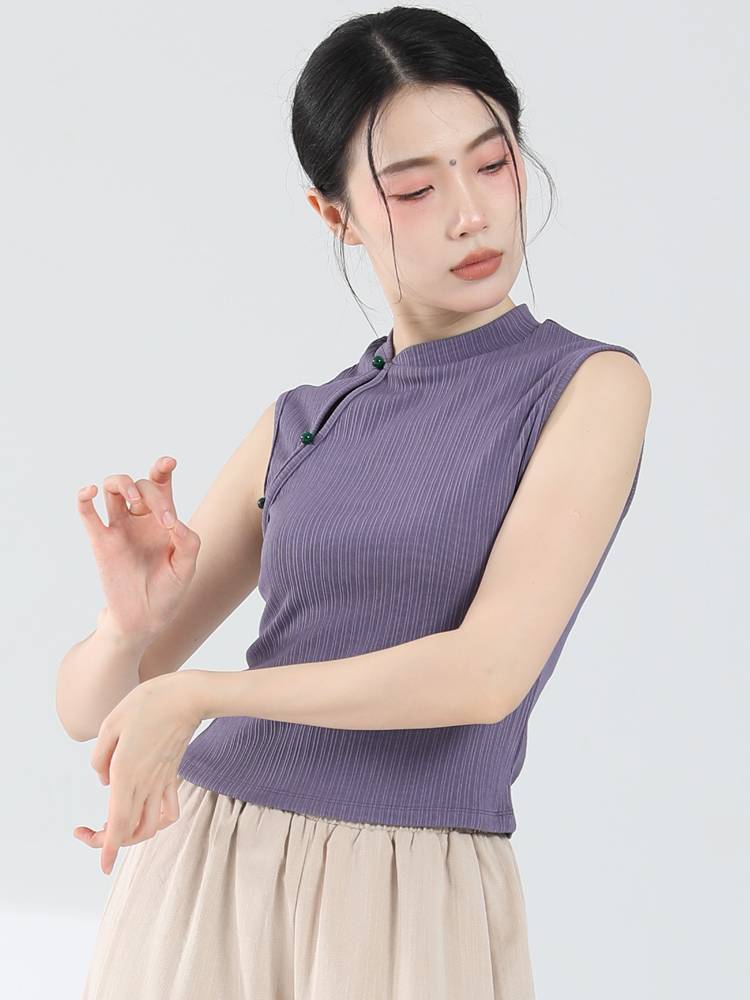 Classical dance exercise girl Chinese style improved cheongsam dance top modern dance -shaped body clothes sleeveless slim vest