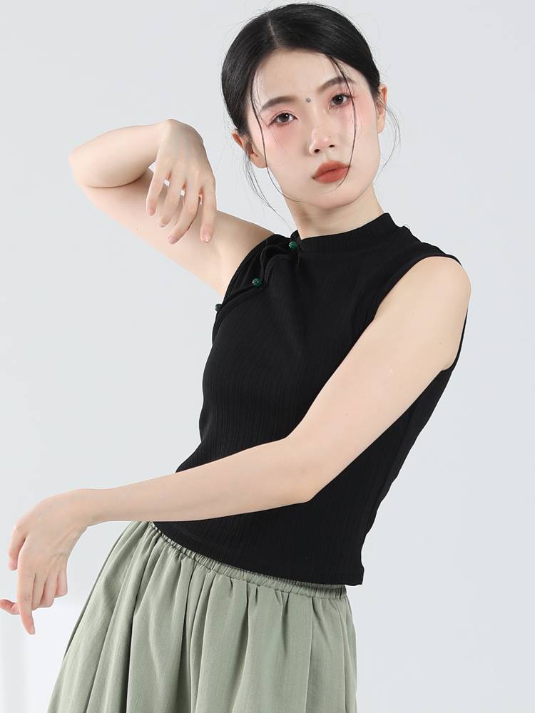 Classical dance exercise girl Chinese style improved cheongsam dance top modern dance -shaped body clothes sleeveless slim vest