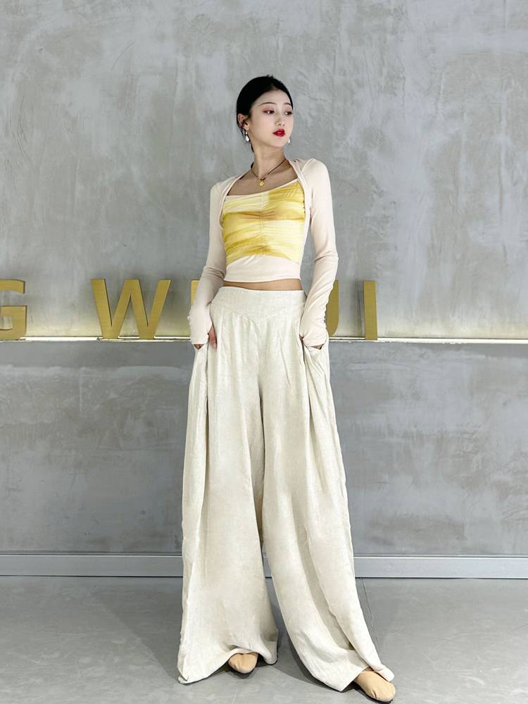 Modern dance pants cotton cotton, linen, pants dance dance training training training wide -leg pants spring dance pants feel daily