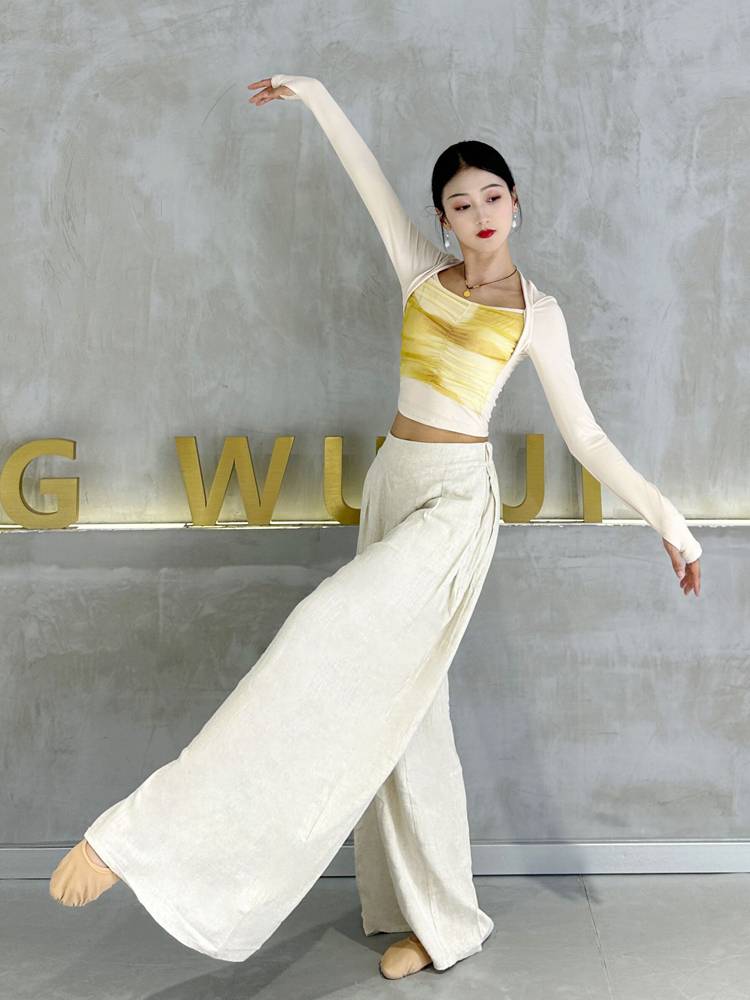 Modern dance pants cotton cotton, linen, pants dance dance training training training wide -leg pants spring dance pants feel daily