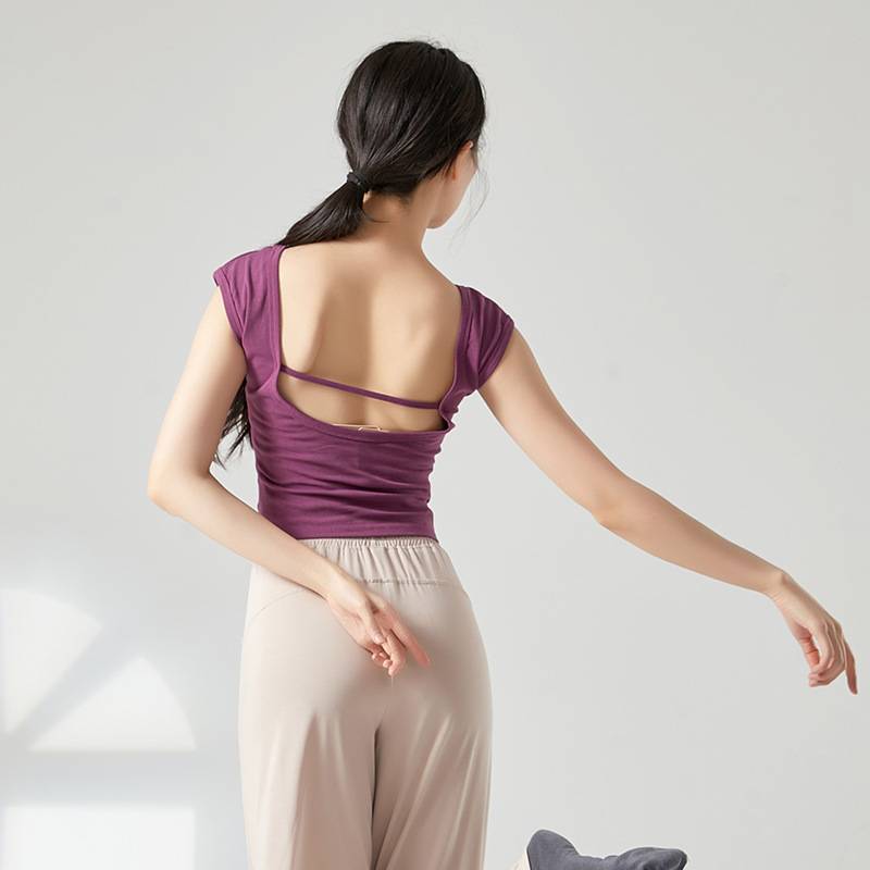 Modern dance short -sleeved top female adult back -back short self -slimming and thin classical national dance base training dance practice service