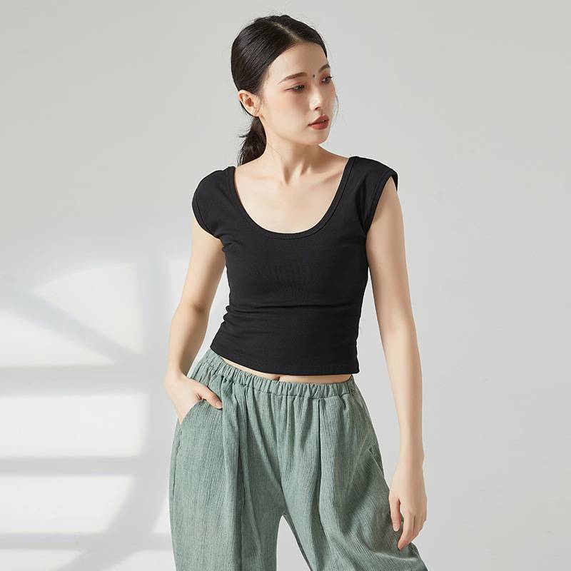 Modern dance short -sleeved top female adult back -back short self -slimming and thin classical national dance base training dance practice service