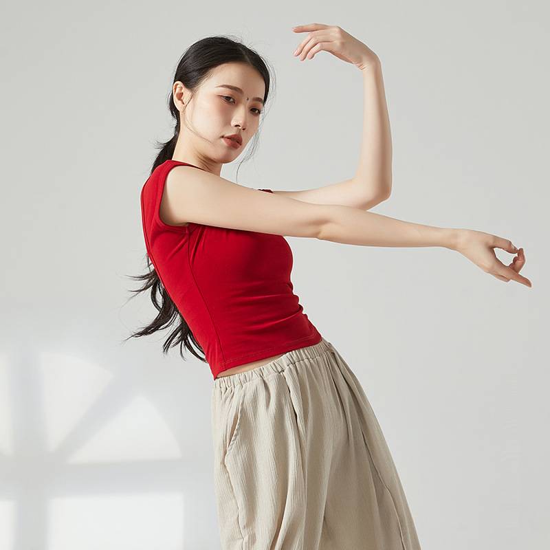 Modern dance short -sleeved top female adult back -back short self -slimming and thin classical national dance base training dance practice service