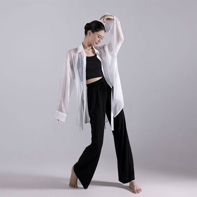 Modern dance exercise uniforms loose shirt straight dance pants in summer elegant high -level high -level female top