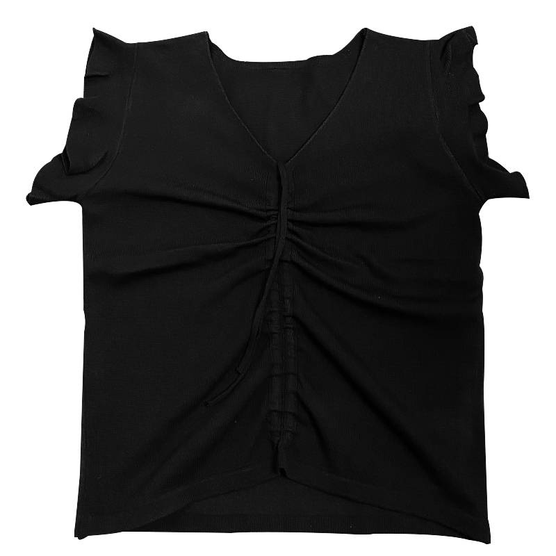 One grid summer modern dance vest black, thin small flying sleeve ballet collection, short top top, exercise girl