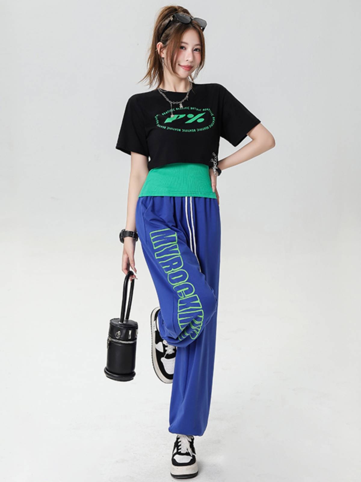 Jazz dance clothing female sports three -piece loose short -sleeved student hip -hop hip -hop adult modern dance performance service