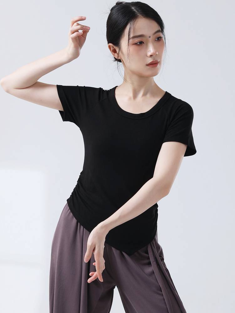 Modern dance exercise, female adult slimming, short -sleeved jazz basic dance top dance birthday is often worn