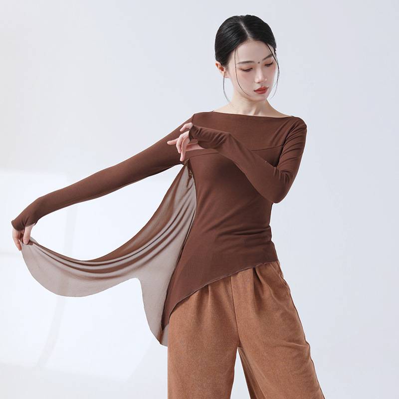 Modern dance clothing practice service female autumn new body rhyme dance clothing long sleeve sleeves fingers elegant slim top clothes