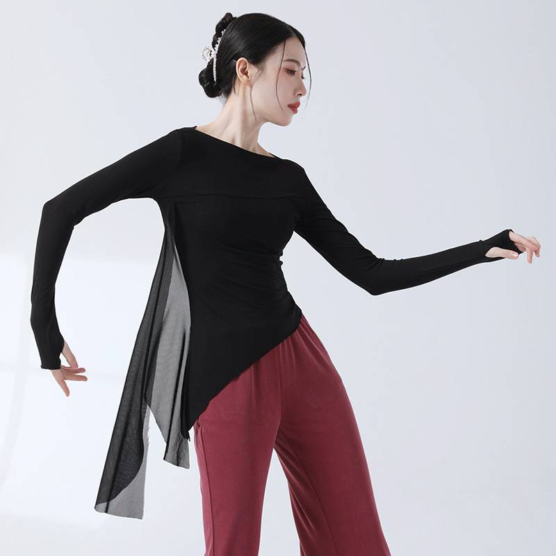 Modern dance clothing practice service female autumn new body rhyme dance clothing long sleeve sleeves fingers elegant slim top clothes