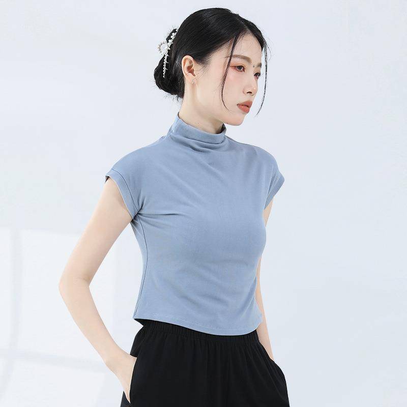 Customized modern dance exercise service in 2024 new high -necked short -sleeved female top dance clothes classical dance training