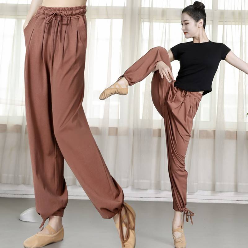 Modern dance exercise pants female autumn and winter Chinese classical dance shape reflects dance clothing loose straight -legged wide -leg pants cotton