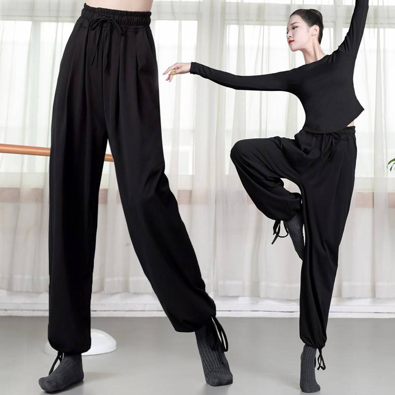 Modern dance exercise pants female autumn and winter Chinese classical dance shape reflects dance clothing loose straight -legged wide -leg pants cotton