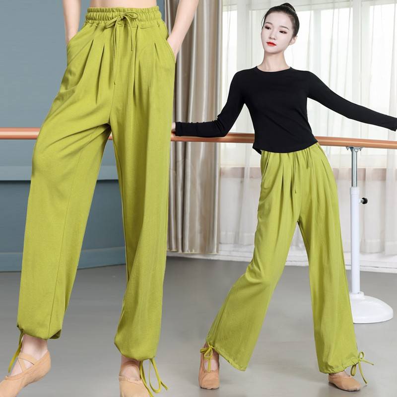 Modern dance exercise pants female autumn and winter Chinese classical dance shape reflects dance clothing loose straight -legged wide -leg pants cotton