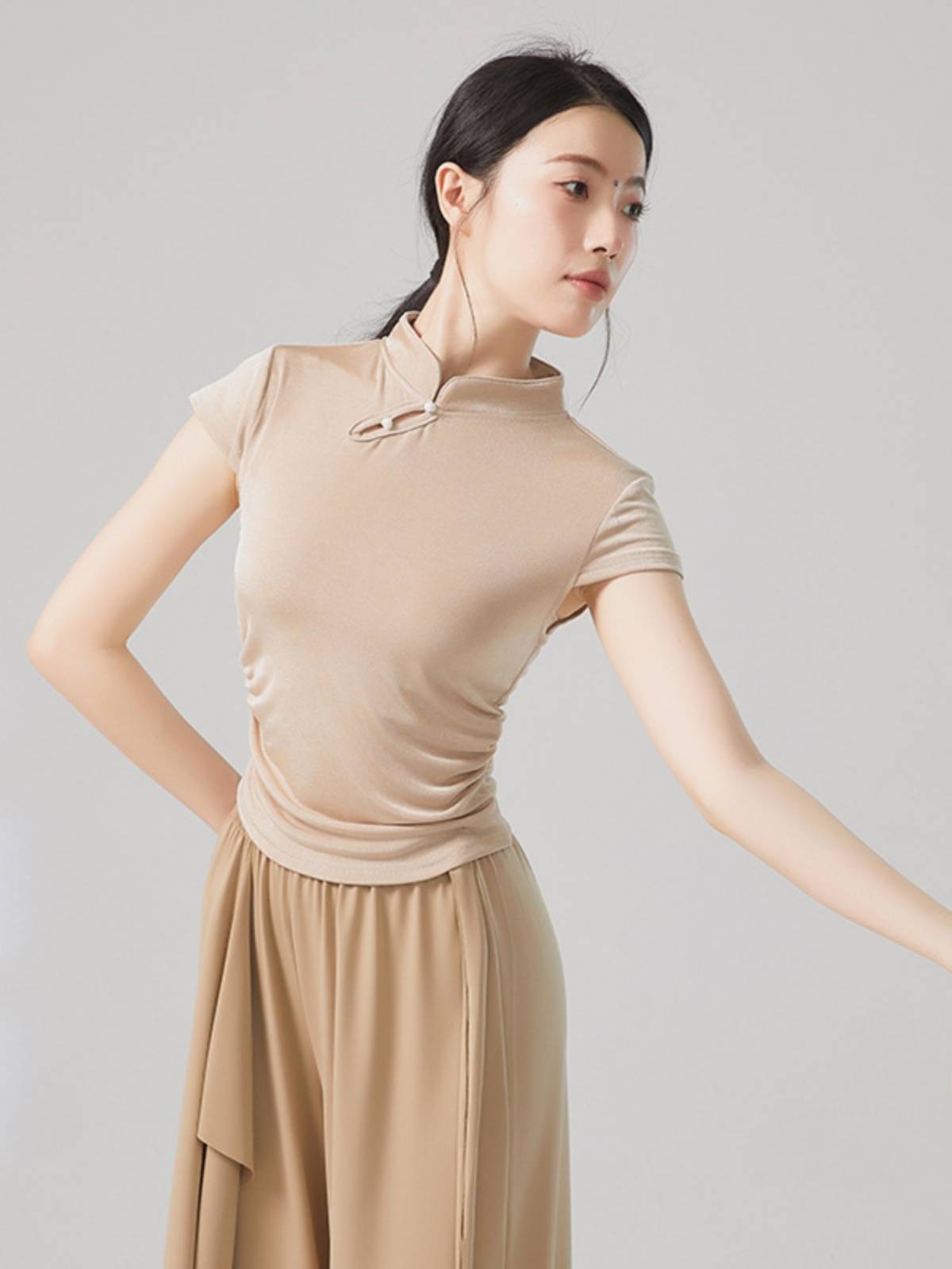 Classical dance body training clothing female summer short -sleeved exercise uniform Modern dance teacher performance clothes top