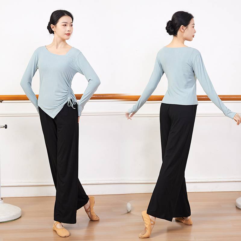 Modern dance dance practice clothes top female thin straight black dance wide -leg pants spring and summer classical dance service new